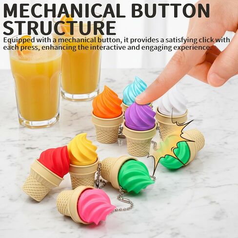 4 Pieces Ice Cream Clicker Fidget Toy Keychain - Mechanical Button Finger Clicker for Stress Relief, Sensory, and Pass Time - Keyring for Home, Office, Travel - Ideal Gift for Adults in Saudi Arabia