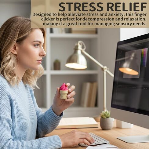 4 Pieces Ice Cream Clicker Fidget Toy Keychain - Mechanical Button Finger Clicker for Stress Relief, Sensory, and Pass Time - Keyring for Home, Office, Travel - Ideal Gift for Adults in Saudi Arabia