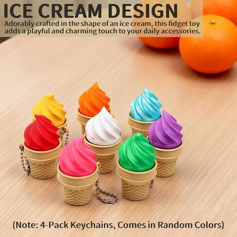 4 Pieces Ice Cream Clicker Fidget Toy Keychain - Mechanical Button Finger Clicker for Stress Relief, Sensory, and Pass Time - Keyring for Home, Office, Travel - Ideal Gift for Adults in Saudi Arabia