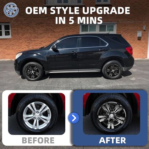 17 Inch Black Wheel Skins Compatible with 2010-2017 Chevrolet Equinox, Fits OEM 17" Factory 5 Double-Spoke Alloy Wheels #23406147, OEM Style Snap-On Wheel Covers 4-Pack in Kuwait