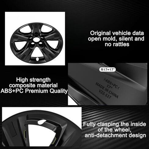 Glossy Black Wheel Skins Compatible with 2019-2024 Toyota RAV4/RAV4 Hybrid ;Set of 4 Pcs;17 inch in Kuwait