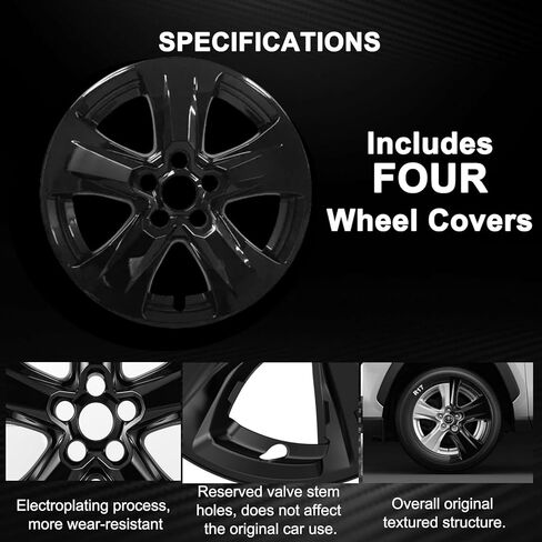 Glossy Black Wheel Skins Compatible with 2019-2024 Toyota RAV4/RAV4 Hybrid ;Set of 4 Pcs;17 inch in Kuwait