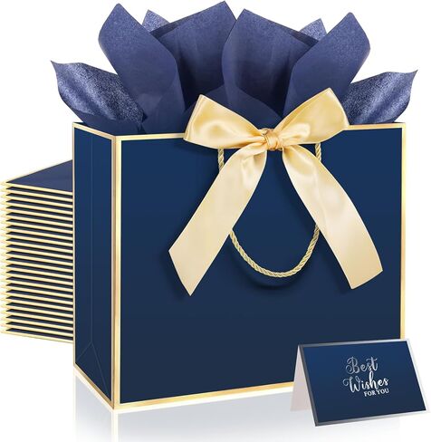 عبوة من 2 أكياس هدايا كبيرة من Addblu بمقابض وأوراق مناديل، مقاس 12.6 × 10 × 4 بوصة، حقائب هدايا شكرًا لك مع بطاقات لعيد الأم، وعيد الميلاد، وحفلة استقبال المولود الجديد، وحفلات الزفاف ووصيفات العروس (حقيبة هدايا الشمبانيا، قطعتان) in Kuwait