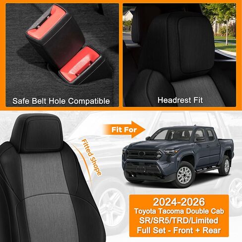 Seat Covers Compatible with 2024 2025 2026 Toyota Tacoma Double Cab SR/SR5/TRD/Limited Full Set, Heavy Duty Cationic Linen Fabric Seat Protector in Kuwait