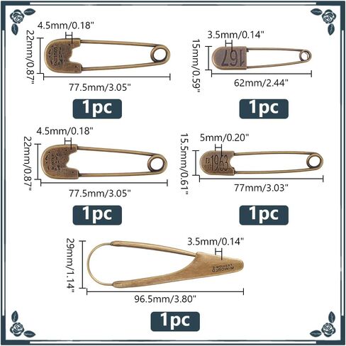 arricraft 5 Pcs Extra Large Vintage Safety Pins, 5 Styles Antique Bronze Heavy Duty Safety Pins Vintage Brooch Pin Sweater Shawl Clip Kilt Pin for Scarf Hat Sweater Skirt Shawl in Kuwait