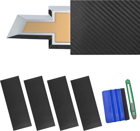 Arespark Emblem Wrap Kit, 6PCS DIY Cut-Your-Own Emblem Overlay Decals Compatible with Chevy Bowtie Logo, Matte Black Car Stickers (11.8'' x 4.3'') with Tool Kits in Saudi Arabia
