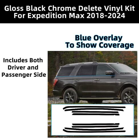 Side Window Trim Chrome Delete Blackout Overlay Kit Pre-Cut Vinyl Compatible for Expedition Max 2018-2024 in Saudi Arabia