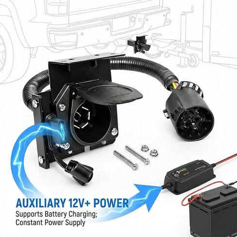 7-Way Blade and 4-Way Flat Trailer Wiring Adapter, Dual-Output Vehicle 7 & 4 Pin Truck Plug with Mounting Bracket, Multi-Tow Automotive Accessories, Compatible with Aspen Pacifica Dakota in Kuwait