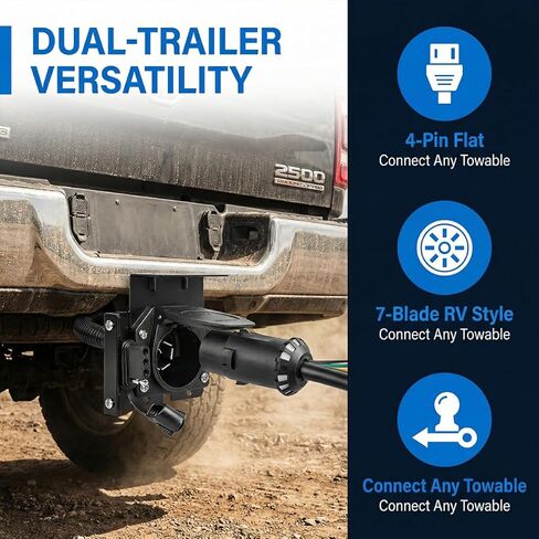 7-Way Blade and 4-Way Flat Trailer Wiring Adapter, Dual-Output Vehicle 7 & 4 Pin Truck Plug with Mounting Bracket, Multi-Tow Automotive Accessories, Compatible with Aspen Pacifica Dakota in Kuwait