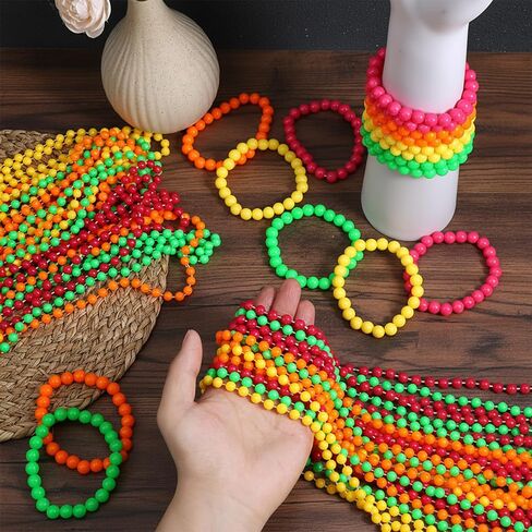 64 Pcs Glow In The Dark Bead Necklaces Bracelets Set, 32 Pcs UV Neon Glow Black Light Necklaces 32 Bracelets 80s Costume Accessories Necklace Set for Birthday, Party, Wedding, Concert in Kuwait