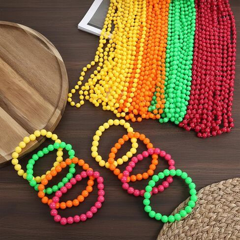 64 Pcs Glow In The Dark Bead Necklaces Bracelets Set, 32 Pcs UV Neon Glow Black Light Necklaces 32 Bracelets 80s Costume Accessories Necklace Set for Birthday, Party, Wedding, Concert in Kuwait