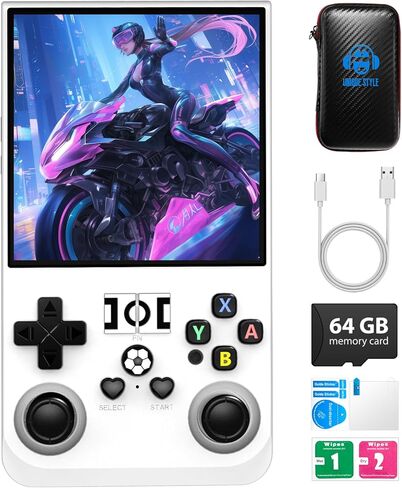 R36MAX Retro Handheld Game Console, 4.0 Inch IPS HD Screen Portable Retro Gaming Console,Support 30+ Emulator Console Video Game Console, 64GB TF Card, 4000mAh Battery-Black in Saudi Arabia