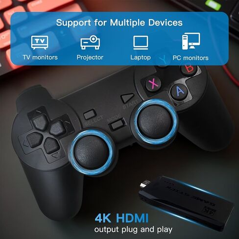 USonline911 M8 Retro Gaming Console with 9 Emulators 64G Wireless Game Stick 20000+ Games 4K HDMI Output Plug and Play Handheld Game Console with 2.4G Wireless Controller Gamepad in Kuwait