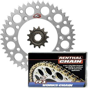 Renthal Grooved Front & Ultralight Rear Sprocket & R1 Works Chain Kit - 13/50 BLACK - Compatible with 1988 to 2008 Honda CR250R in Saudi Arabia