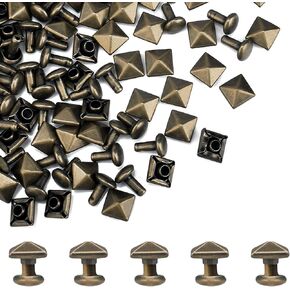 100 Sets 10mm Square Leather Rivets, Metal Pyramid Spike Studs Rivet for Leather Wrists Boots Clothing Pet Collars Belt Bags Punk Bracelets Key Fob DIY Repair and Decoration (Silver) in Kuwait