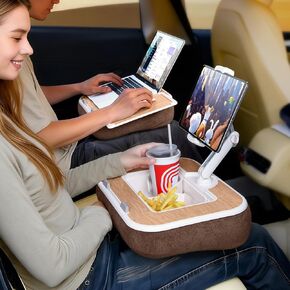 Car Seat Tray Pillow Stand, Laptop Lap Desk with Mouse Pad, Portable Food Tray with Tablet/Kindle Mount Holder, Front/Rear Seat Table for Office/Eating/Reading, Travel Essentials Accessories in Kuwait