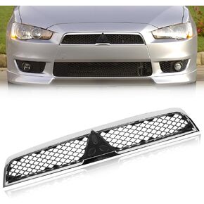 Chrome Front Bumper Grille Fit for Mitsubi-shi Lancer 2008 2009 2010 2011 2012 2013 2014 2015, [W/O Light] Bumper Hood Mesh Grill, ABS Black Bumper Grille in Saudi Arabia