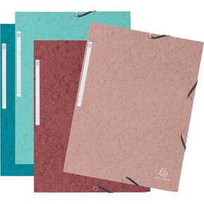 Exacompta - Ref 55270E - Pack of 4 Skandi Elastic folders - 3 Flap Pockets - in Glossy Card 400 g/m2 - Size 24 x 32 cm for A4 documents - Assorted Colours in Kuwait