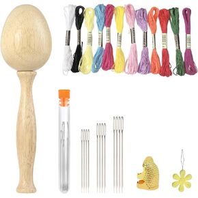 Darning Egg, Socks Wooden Darning Supplies Kit with 12 Pcs Needles 12 Colors Darning Thread for Socks Clothes Adults Darner DIY Handicraft Home Sewing Care in Saudi Arabia