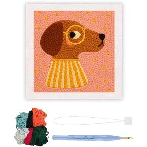 Beutthiar Punch Needle Embroidery Kit, Brown Dog Design, Starter Craft Set for Adults and Beginners, 25x25cm Frame, Stress Relief Gifts in Saudi Arabia