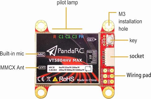 PandaRC VT5804HV MAX 5.8GHz FPV VTX 0mW/25mW/200mW/400mW/800mW/1000mW switchable with osd transmitter for Long-Distance FPV Racing Drone in Saudi Arabia