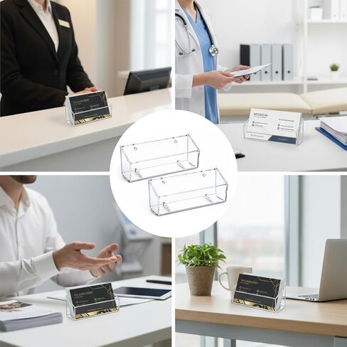 قطعتان من حامل بطاقات العمل الأكريليك، حامل عرض أكريليك شفاف مثبت على الحائط، منظم مكتبي لبطاقات الاتصال المكتبية مع 10 نقاط لاصقة للتركيب على الحائط أو وضعها على المكتب يناسب 40-60 بطاقة عمل in Kuwait