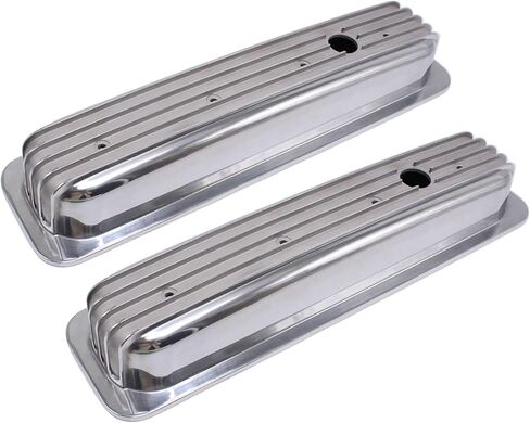 Finned Polished Aluminum Short Valve Covers Center Bolt Short Valve Covers Compatible with SBC 350 5.7 5.0 V8 1987-97 in Kuwait