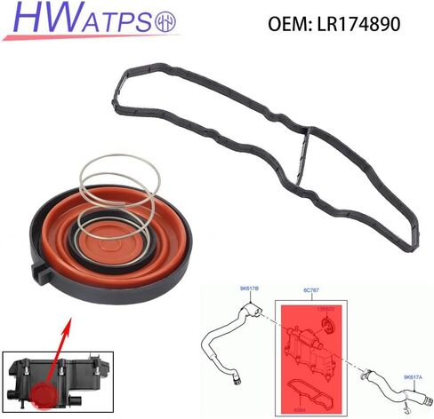 PCV Valve Cover Crank Case Vent Valve Seal Gasket + Diaphragm Cap for Discovery Sport Evoque 2.0L 2019-2025 LR097985 LR174890 in Kuwait