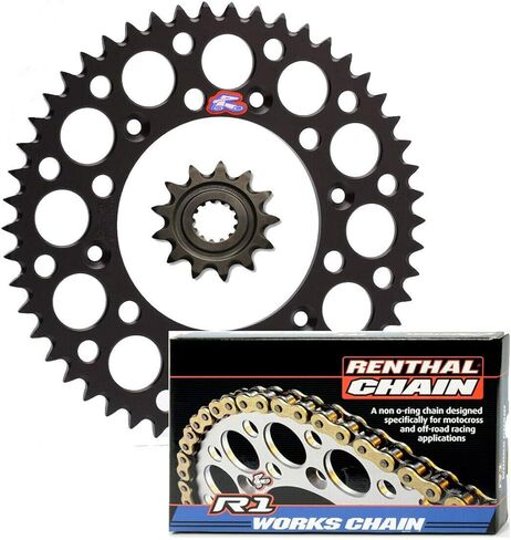 Renthal Grooved Front & Ultralight Rear Sprocket & R1 Works Chain Kit - 13/50 BLACK - Compatible with 1988 to 2008 Honda CR250R in Saudi Arabia