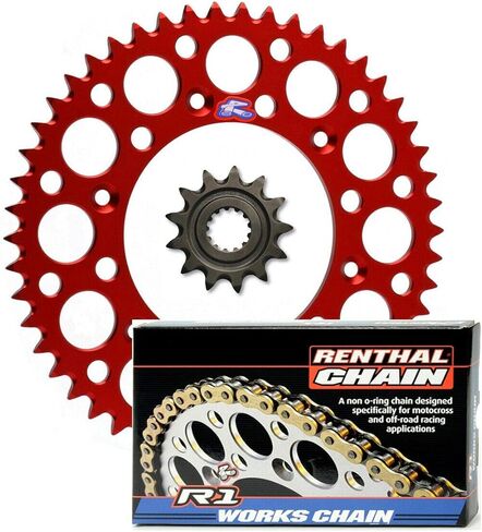 Renthal Grooved Front & Ultralight Rear Sprocket & R1 Works Chain Kit - 13/50 BLACK - Compatible with 1988 to 2008 Honda CR250R in Saudi Arabia