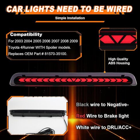 1PCS Tail Light Third Brake Light for 2003-2009 Toyota 4Runner (With Rear Spoiler), 4runner Rear Bumper Center 3rd Brake Lamp w/DRL | High Mount Stop Lamp Replaces# 81570-35100 (Smoked Lens) in Kuwait