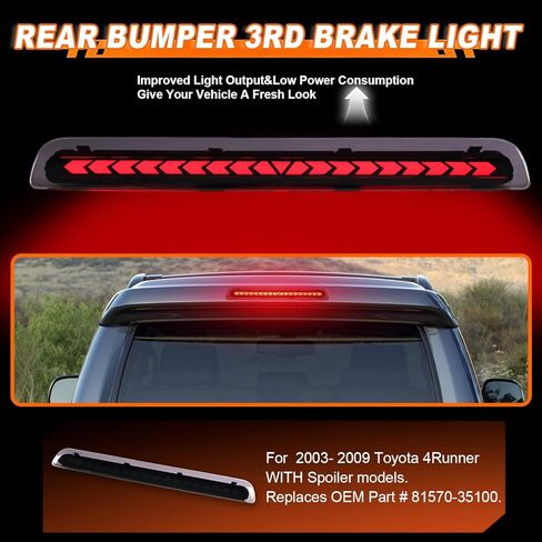 1PCS Tail Light Third Brake Light for 2003-2009 Toyota 4Runner (With Rear Spoiler), 4runner Rear Bumper Center 3rd Brake Lamp w/DRL | High Mount Stop Lamp Replaces# 81570-35100 (Smoked Lens) in Kuwait