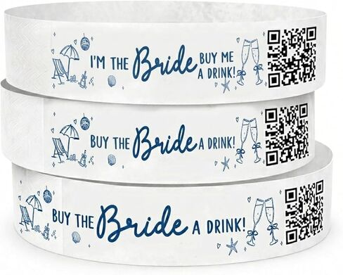 Andaz Press Custom Buy the Bride a Drink Wristbands with Personalized QR Code - 12-Pack Last Toast On The Coast Bachelorette Party Theme - 1 Bride & 11 Squad Waterproof Adhesive Bands in Kuwait