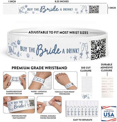Andaz Press Custom Buy the Bride a Drink Wristbands with Personalized QR Code - 12-Pack Last Toast On The Coast Bachelorette Party Theme - 1 Bride & 11 Squad Waterproof Adhesive Bands in Kuwait