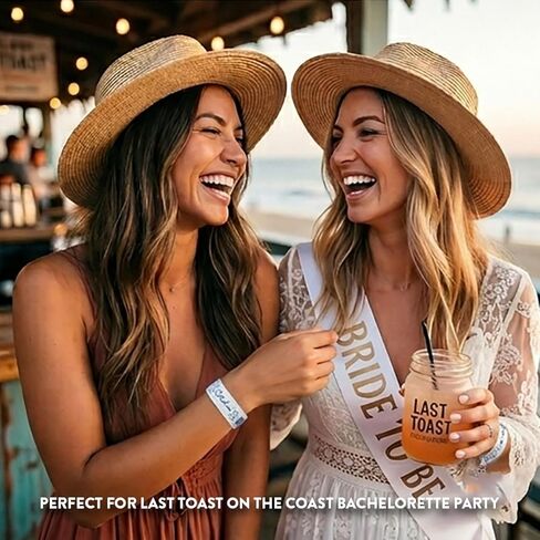 Andaz Press Custom Buy the Bride a Drink Wristbands with Personalized QR Code - 12-Pack Last Toast On The Coast Bachelorette Party Theme - 1 Bride & 11 Squad Waterproof Adhesive Bands in Kuwait