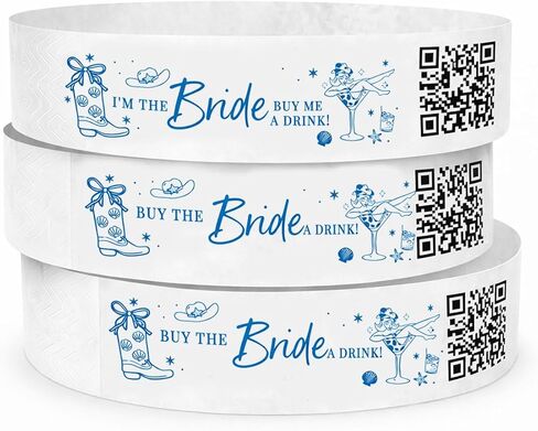 Andaz Press Custom Buy the Bride a Drink Wristbands with Personalized QR Code - 12-Pack Last Toast On The Coast Bachelorette Party Theme - 1 Bride & 11 Squad Waterproof Adhesive Bands in Kuwait