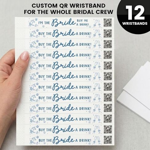 Andaz Press Custom Buy the Bride a Drink Wristbands with Personalized QR Code - 12-Pack Last Toast On The Coast Bachelorette Party Theme - 1 Bride & 11 Squad Waterproof Adhesive Bands in Kuwait