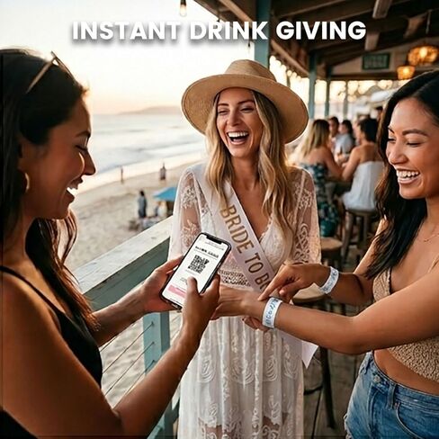 Andaz Press Custom Buy the Bride a Drink Wristbands with Personalized QR Code - 12-Pack Last Toast On The Coast Bachelorette Party Theme - 1 Bride & 11 Squad Waterproof Adhesive Bands in Kuwait