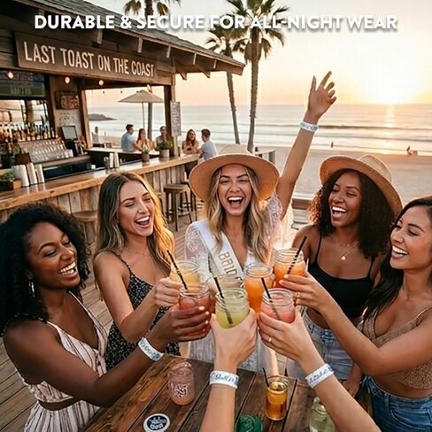 Andaz Press Custom Buy the Bride a Drink Wristbands with Personalized QR Code - 12-Pack Last Toast On The Coast Bachelorette Party Theme - 1 Bride & 11 Squad Waterproof Adhesive Bands in Kuwait