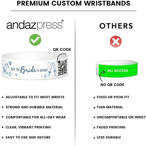 Andaz Press Custom Buy the Bride a Drink Wristbands with Personalized QR Code - 12-Pack Last Toast On The Coast Bachelorette Party Theme - 1 Bride & 11 Squad Waterproof Adhesive Bands in Kuwait