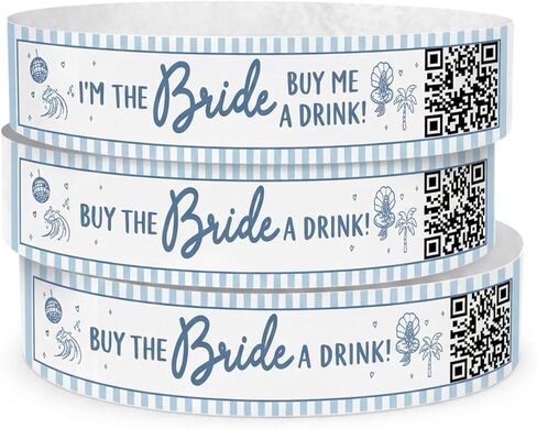 Andaz Press Custom Buy the Bride a Drink Wristbands with Personalized QR Code - 12-Pack Last Toast On The Coast Bachelorette Party Theme - 1 Bride & 11 Squad Waterproof Adhesive Bands in Kuwait