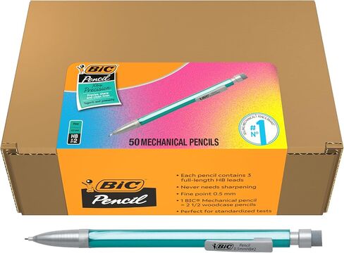 BIC Xtra-Precision Mechanical Pencils with Erasers, Black Barrel, Fine Point (0.5mm), 50-Count Pack in Kuwait
