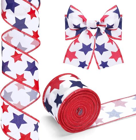 KINGLAKE 250th Anniversary Patriotic Wired Ribbon - 2-1/2 Inch x 11 Yards Red White Blue Burlap Ribbon with Stars 4th of July Ribbons for Crafts Wreath Independence Day Memorial Day Veterans Day Decor in Kuwait