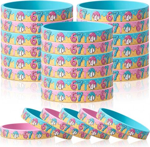 Tondiamo 36 Pcs Baseball/Softball Ice Cream Drip Silicone Bracelet 67 Sport Wristband Baseball/Softball Six Seven Silicone Bracelet for Summer Sport Teams Party Supplies 6 7 Party Favors Gift in Kuwait