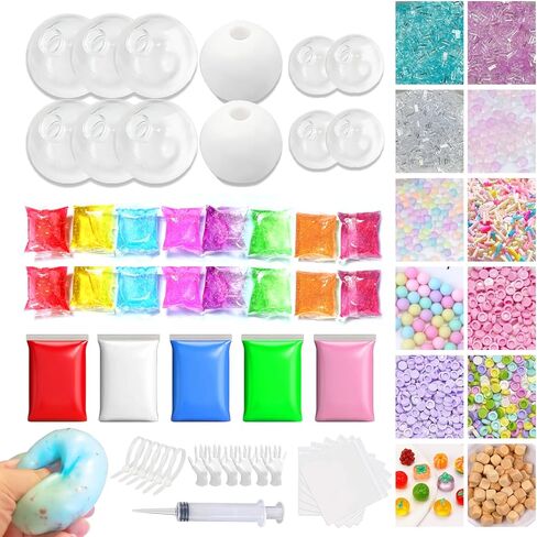 مجموعة صنع كرات الضغط من Anergoo DIY - 12 كرة من المطاط اللدن حراريًا، 12 حشوة، سلايم 7 ألوان وطين 5 ألوان، مجموعة صانع إسفنجية، ألعاب ASMR الحسية، صانعات إسفنجية، هدايا حرفية إبداعية للبالغين in Kuwait