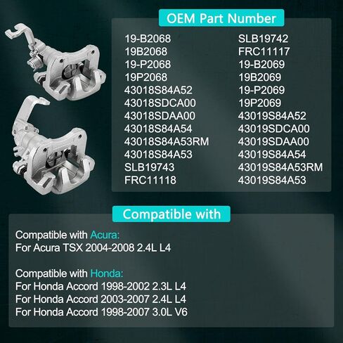 AULINK 19B2068 19B2069 مجموعة فرجار الفرامل الخلفية (2.3L 2.4L 3.0L) مع دعامة لـ Acura TSX 2004-2008، Honda Accord 1998-2007 19-P2068 19P2068 19-P2069 19P2069 جانب السائق والراكب in Kuwait