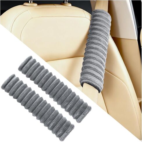 2PCS Car Seat Belt Cover, Soft Fluffy Vehicle Interior Seatbelt Shoulder Cushion, Comfortable Warm Automotive Seat Belt Strap Harness Pad Mat, Universal for Most Vehicles (Black) in Kuwait
