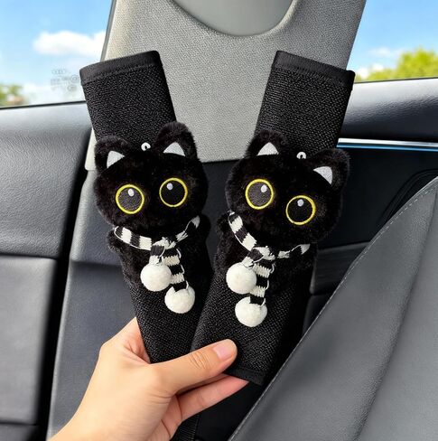 2 PCS Seat Belt Cover Pad, Cute Kawaii Animal Cat Soft Seatbelt Covers for Women, Seatbelt Cushion, Black Car Seat Strap Pads for Summer Spring (Red) in Saudi Arabia