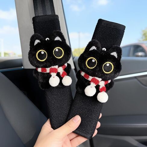2 PCS Seat Belt Cover Pad, Cute Kawaii Animal Cat Soft Seatbelt Covers for Women, Seatbelt Cushion, Black Car Seat Strap Pads for Summer Spring (Red) in Saudi Arabia