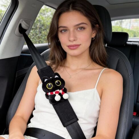 2 PCS Seat Belt Cover Pad, Cute Kawaii Animal Cat Soft Seatbelt Covers for Women, Seatbelt Cushion, Black Car Seat Strap Pads for Summer Spring (Red) in Saudi Arabia